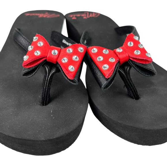 Disney Minnie Mouse Platform Wedge Thong Flip Flops Sandals 9 - Picture 8 of 12